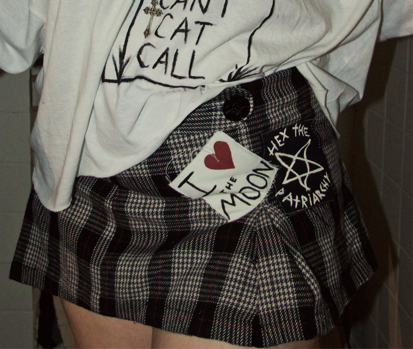 Hand painted patchwork plaid skirt