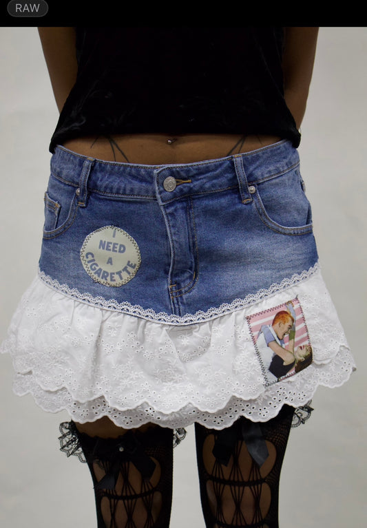 Jean lace trim mini