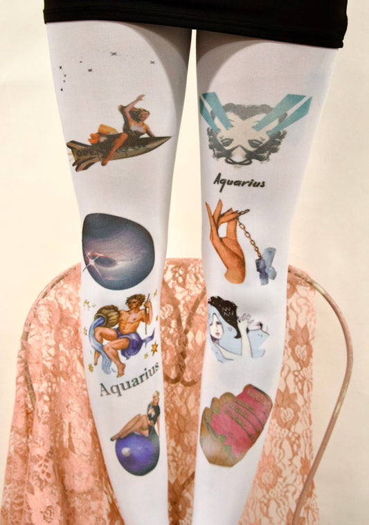 Hand printed Aquarius tights