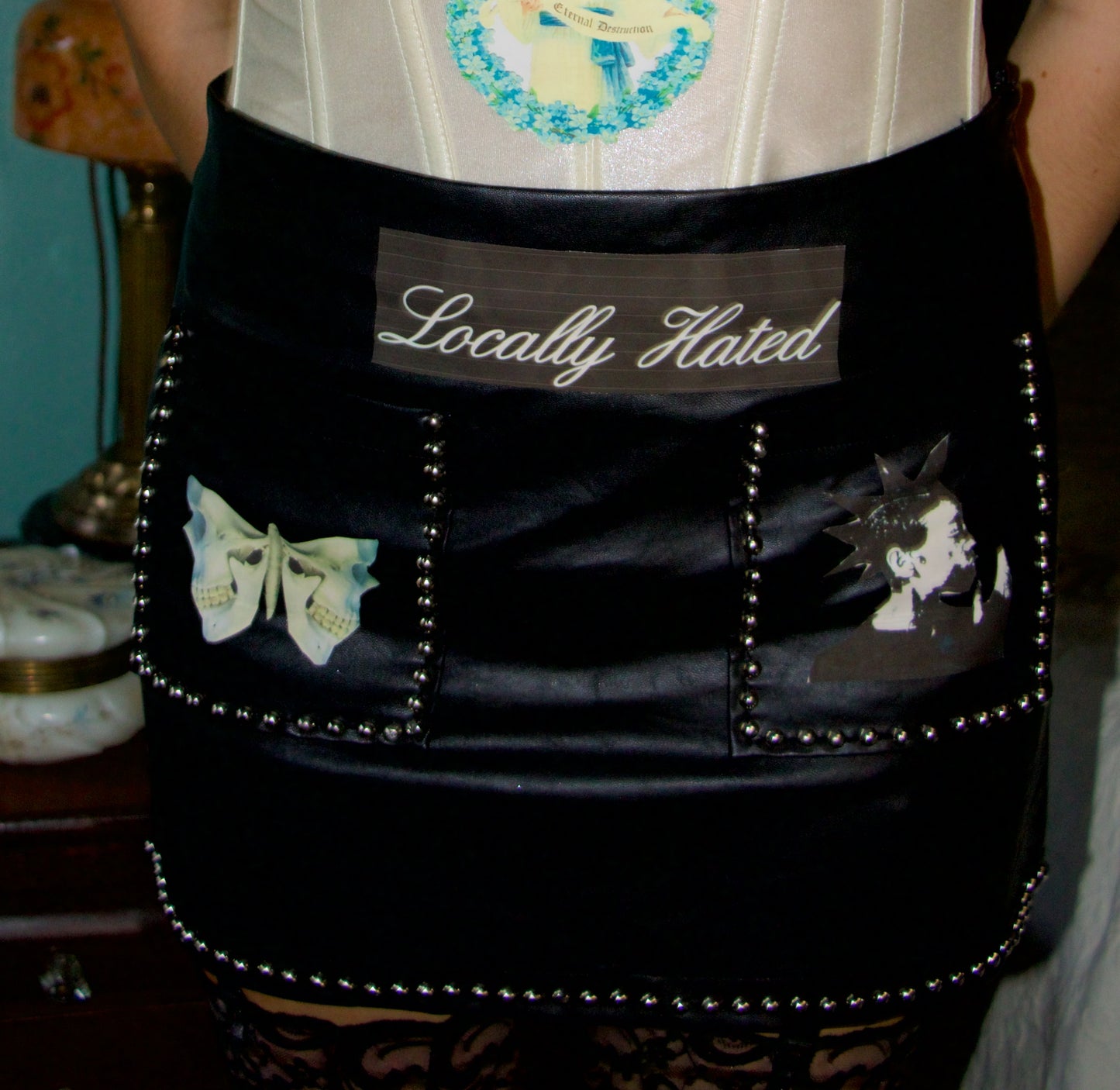 Locally hated studded leather skirt